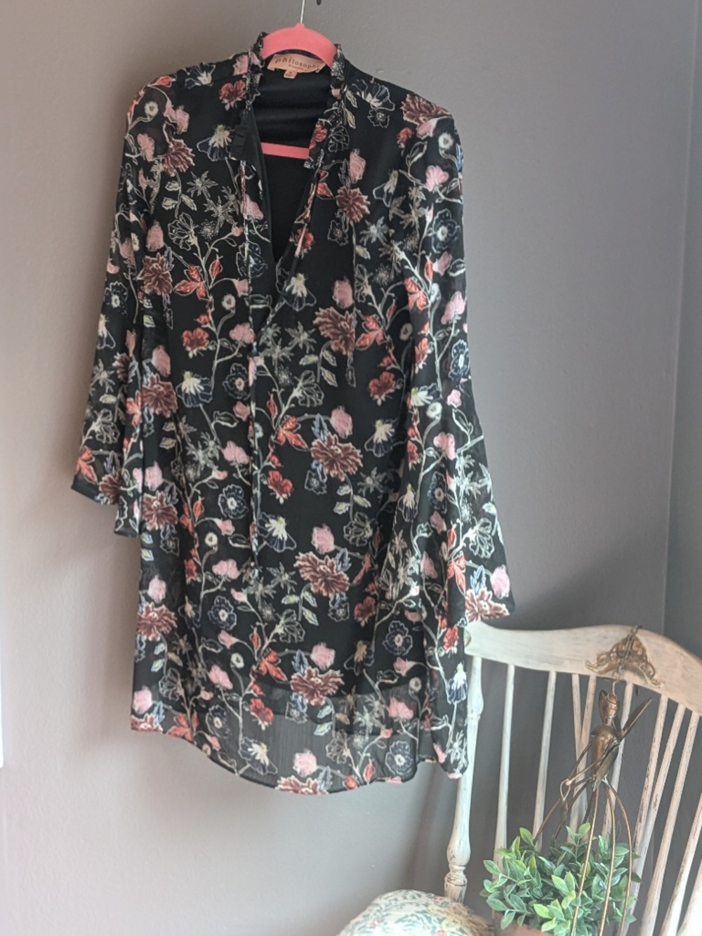 Philosophy Black Floral Chiffon Mini Dress